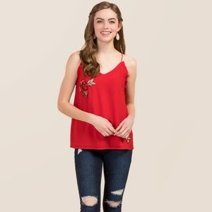 Francesca's Red Lilac Rose Embroidered Top